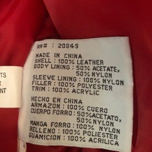 Ladies red, white and blue leather jacket.